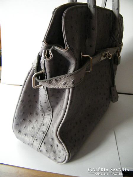 Classic, hermes-style ostrich leather bag