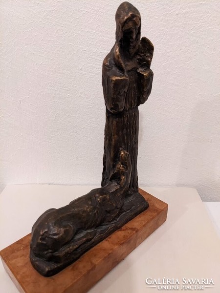 FEKETE JÓZSEF : Assisi Szent Ferenc a báránnyal bronz szobor  jelzett: I.FEKETE