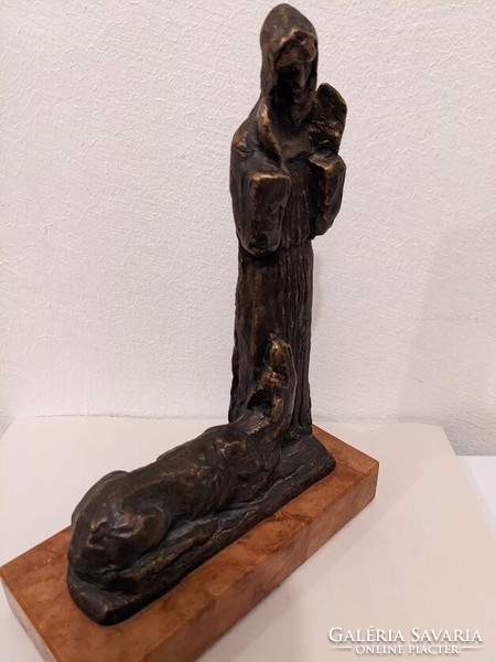 József Fekete: bronze statue of Saint Francis of Assisi with the lamb marked: i. Fekete