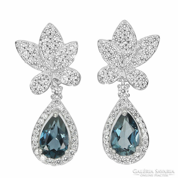Genuine dark blue topaz 925 sterling silver earrings