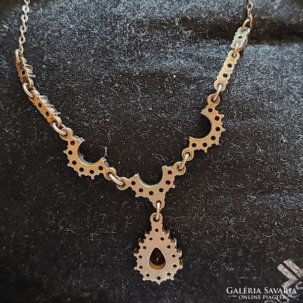 Vintage gilded silver Czech garnet stone necklace, collier