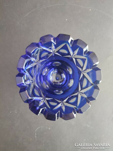 Kék csiszolt üveg kristály kehely, váza - EP