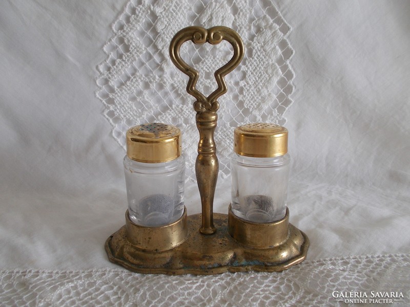 Copper salt and pepper holder with crystal glass insert