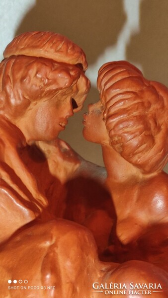 Sándor Kligl terracotta ceramic statue of a loving couple