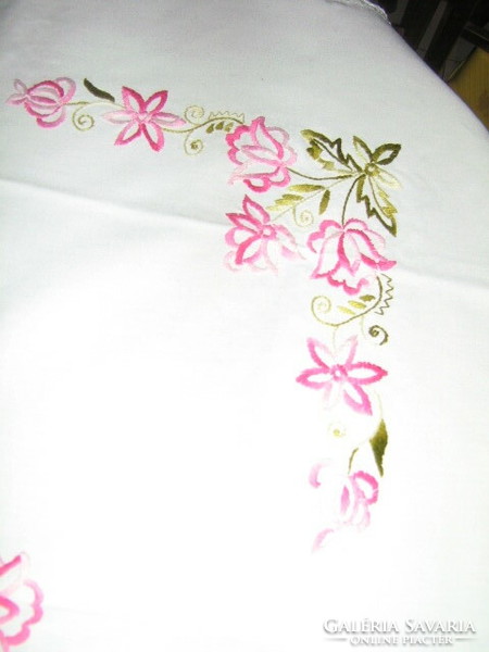 Beautiful hand-embroidered crochet edge needlework tablecloth
