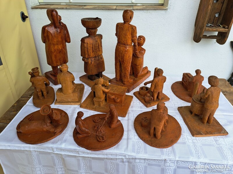 Works by Stefanovics Elemér reed yard 3 large wooden sculptures 9 terracotta rarities
