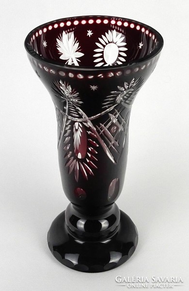 1N140 Régi bordó csiszolt üveg váza 28 cm