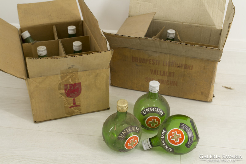 Old unicumos bottles, 2 x 6 pcs., in original box