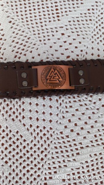 Viking men's leather bracelet brown, with a copper-colored northern amulet valknut, new, 27 x 4 cm.