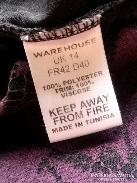 Warehouse 40-es peplum ruha padlizsán színű alkalmi, parti, örömanya