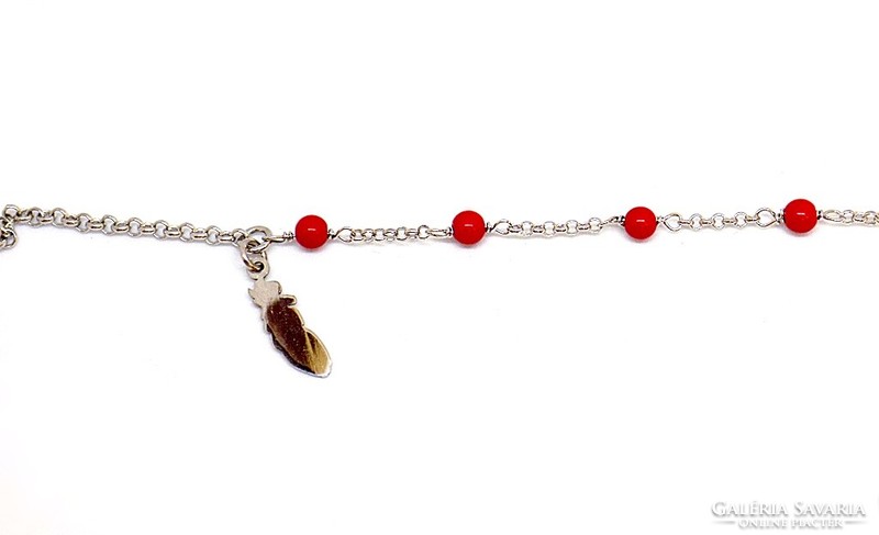 Silver anklet with red stones and feathers (zal-ag112253)