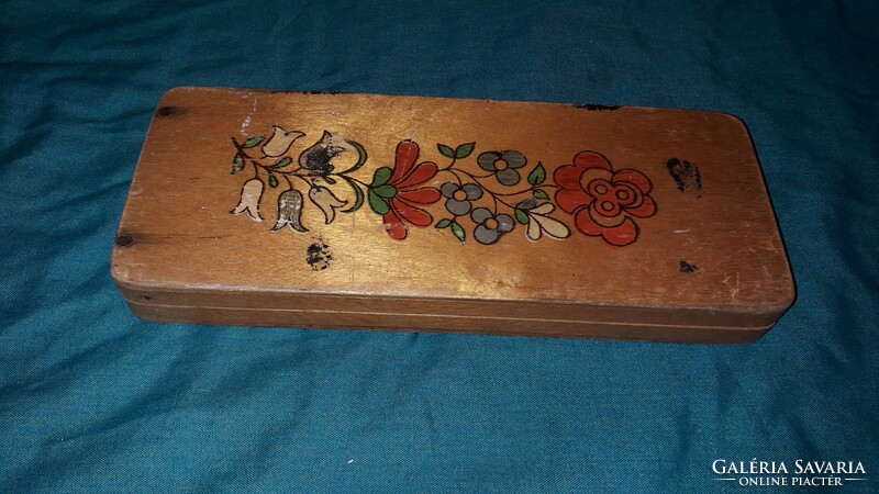 Old 1960s floral painted carved wooden pen holder 24 x 10 x 3 cm as shown in the pictures