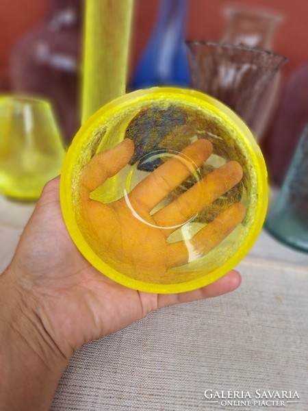 Tálka mogyorós tál  sárga repesztett Gyönyörű  Fátyolüveg fátyol karcagi berekfürdői üveg
