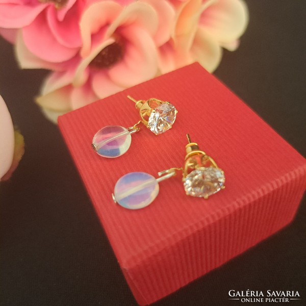 Opal and zircon earrings 1.2 cm