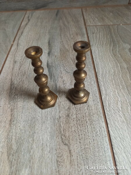 Pair of small antique copper candle holders (8 cm)