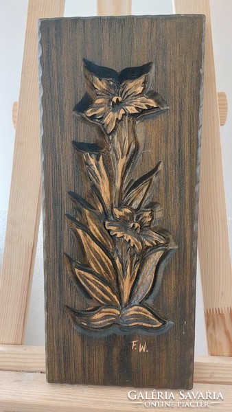 (K) Régi fából faragott falikép  45x19 cm