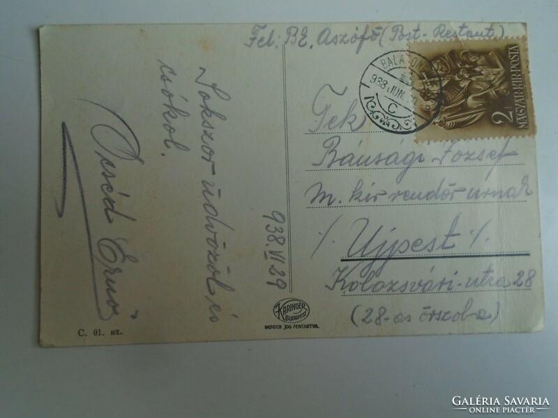 D196164   BALATON -  TIHANY - 1938 Balatonfüred  -Bánsági József m.kir. rendőr úrnak  -régi képeslap
