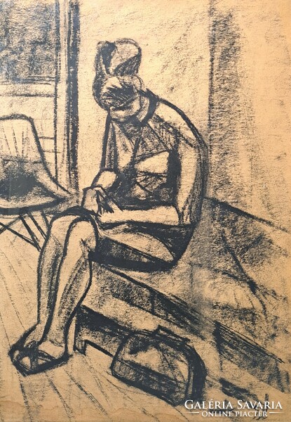 Seated woman, charcoal drawing 