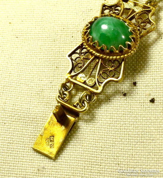 Beautiful polished green stone gold-plated silver filigree bracelet!