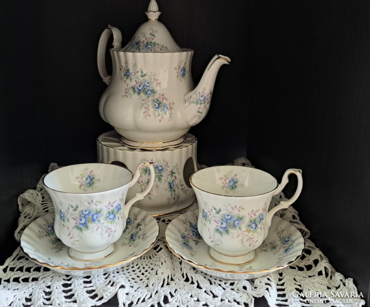Royal albert blue blossom porcelain teapot with warmer and teacups