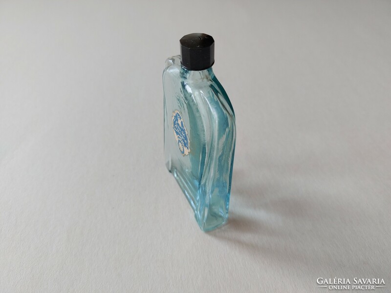 Régi parfümös üveg kék kölnis palack címkével