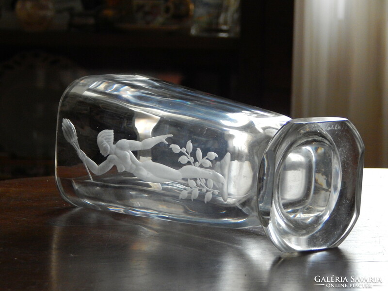 Minőségi art Deco üveg váza, csorbulásmentes kiváló állapotban
