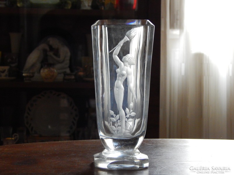 Minőségi art Deco üveg váza, csorbulásmentes kiváló állapotban