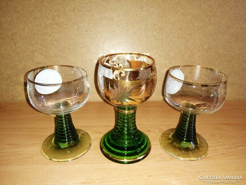 Aranyozott, zöld talpas üveg Tegernsee és Regen/Bayer.W. emlék pohár 3 db egyben (6/K)