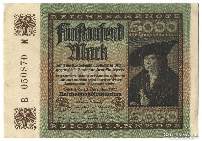 5000 Mark 1922 unfolded hakensterne watermark Germany