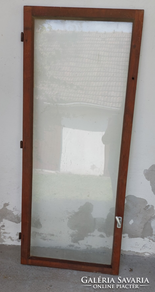 Kreatív célra !Régi ,antik 2 darab 55 x 135 cm barna üvegezett fa ablakszárny (nem pár !)