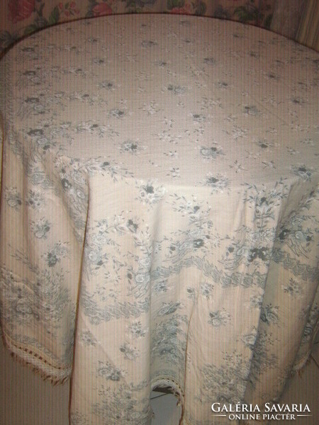 Beautiful vintage floral woven bedspread with fringed edges