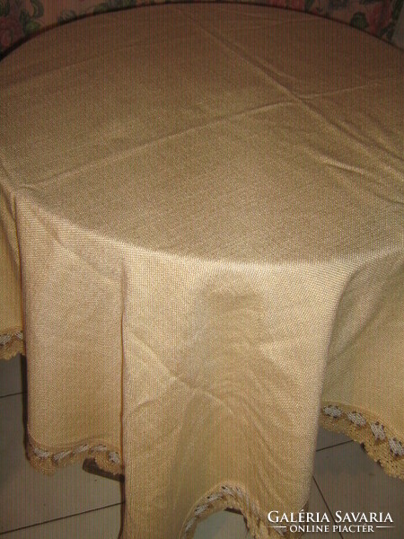 Beautiful antique elegant woven tablecloth with lace edges