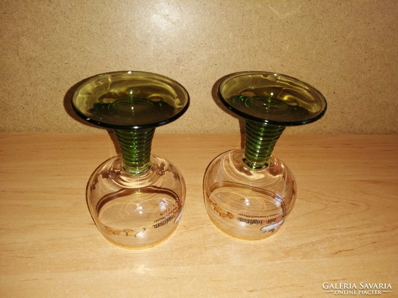 Aranyozott, zöld talpas üveg pohár párban - 10,5 cm magas (16/K)