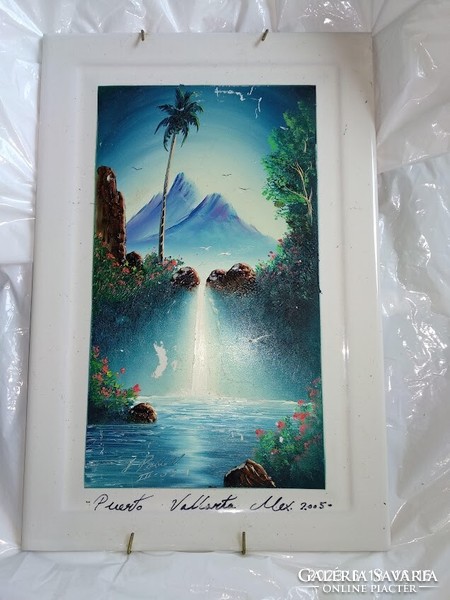 Signed ceramic picture, painting, Mexican porcelain-like ornament, artistic wall decoration,