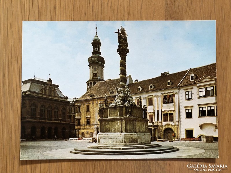 Sopron - beloiannisz square, holy trinity column postcard - post office
