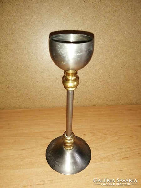 Metal candle holder with copper insert - 20.5 cm high (qv)