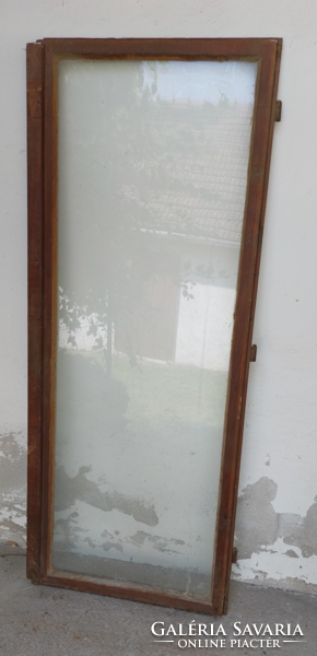 Kreatív célra !Régi ,antik 2 darab 55 x 135 cm barna üvegezett fa ablakszárny (nem pár !)