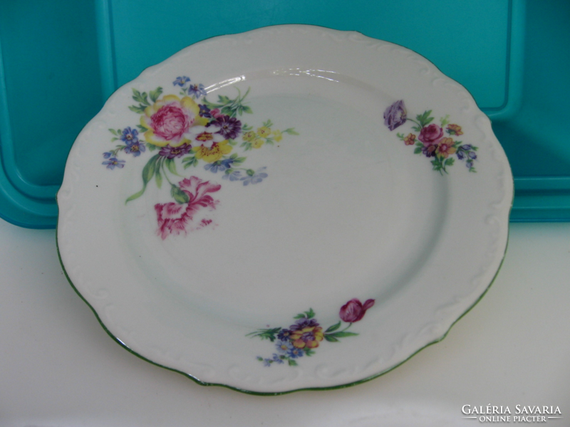 Antik Schmidt Victoria 1927  porcelán rózsás , virágcsokros tányér