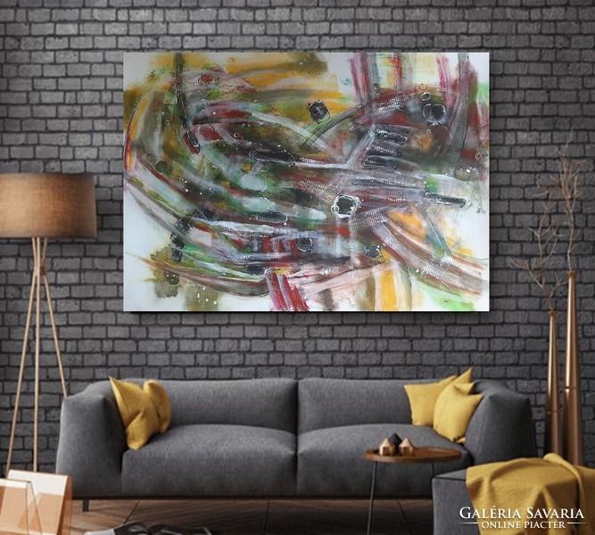 Movement acrylic painting by the creator. Framed