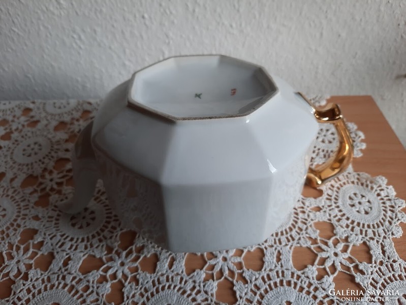 Antik porcelán teáskanna, aranyozott dekorral, " WJH " jelöléssel