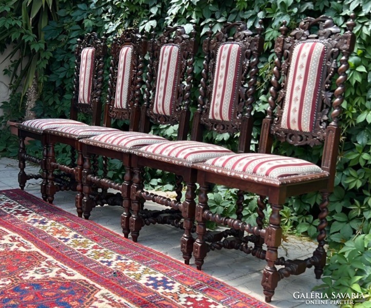 5 Antique Neo-Renaissance style upholstered armchairs