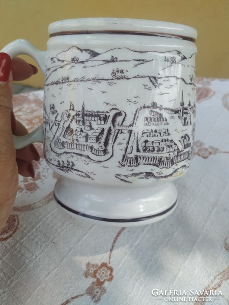 Hollóháza porcelain beer mug for sale! Decorative porcelain jug with Szolnok inscription