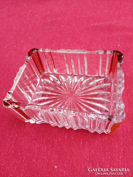 Etched French glass ashtray ---- amber colored corners