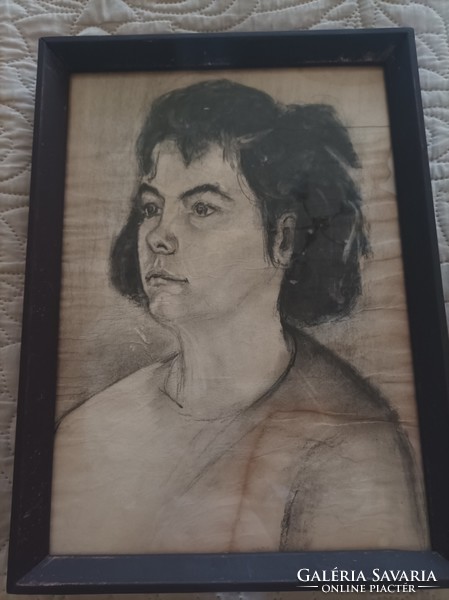 Young girl portrait drawing framed