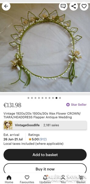 2 rows, beautiful, old bridal headdress with wax flowers, very rare