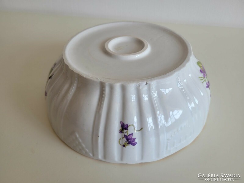 Old Zsolnay porcelain violet pattern folk bowl 25 cm