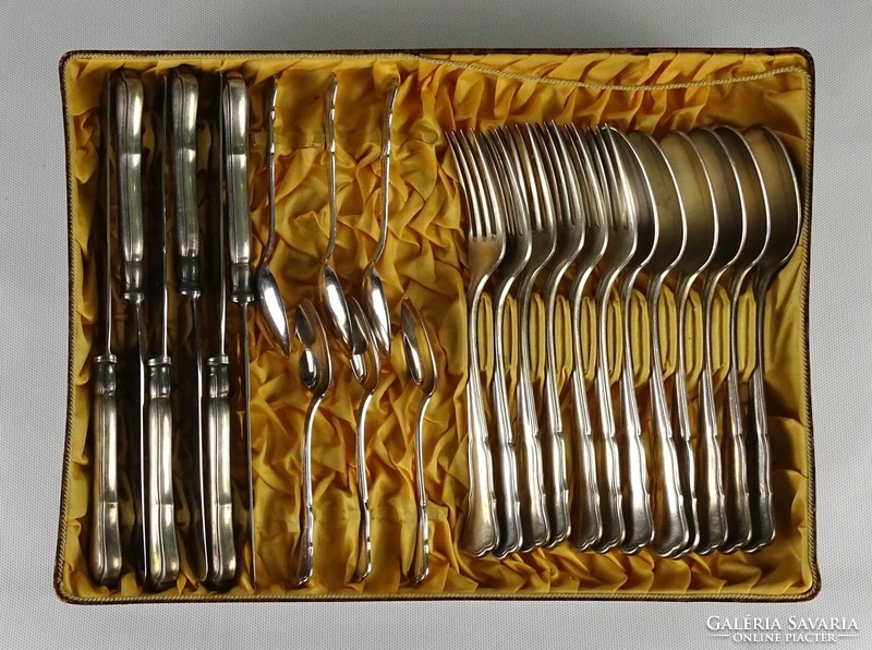 1N221 Régi jelzett ezüstözött evőeszköz készlet eredeti dobozában 24 darab