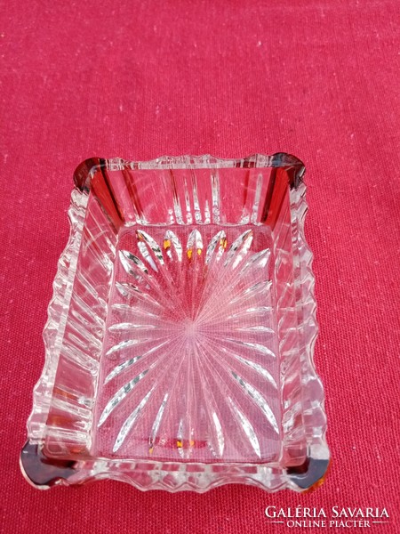 Etched French glass ashtray ---- amber colored corners