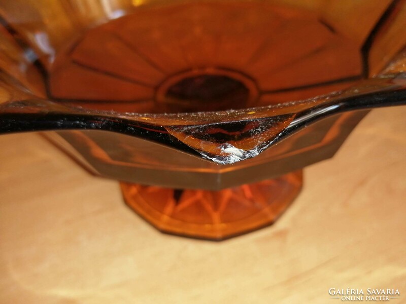 Antik talpas borostyán üveg tál sütemény vagy gyümölcskínáló asztalközép (26/d)