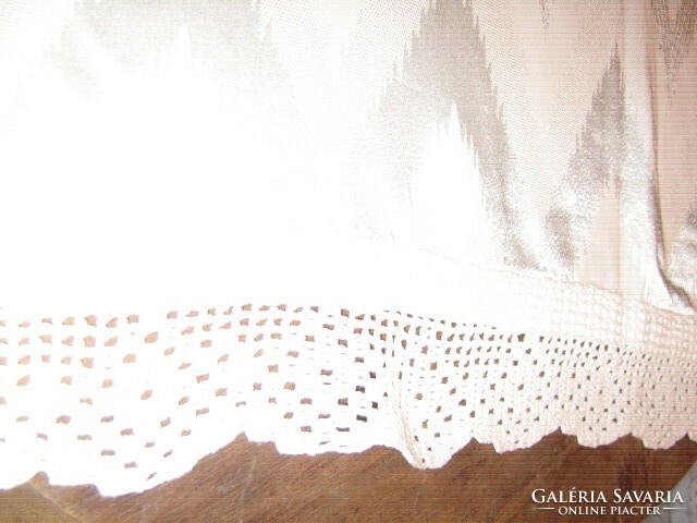 Beautiful vintage hand crocheted edge woven damask curtain